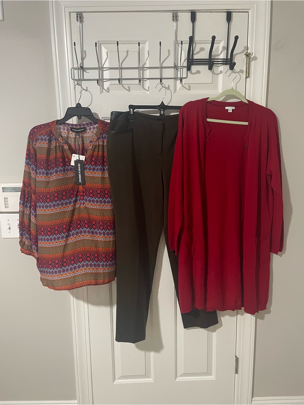 Red Longline Cardigan Lightweight Open Front Sweater rafaella 13 pants lg top